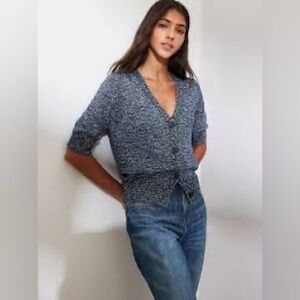 Banana Republic Medium Blue PETITE SHORT-SLEEVE MARLED CARDIGAN TOP